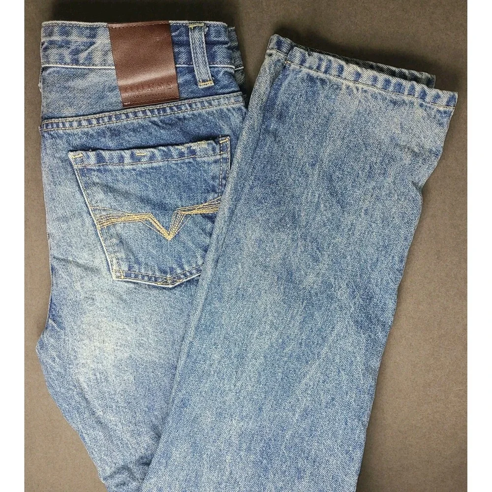 Guess Boys Distressed Straight Leg Jeans Size 14 Adjustable Waist 100% Cotton